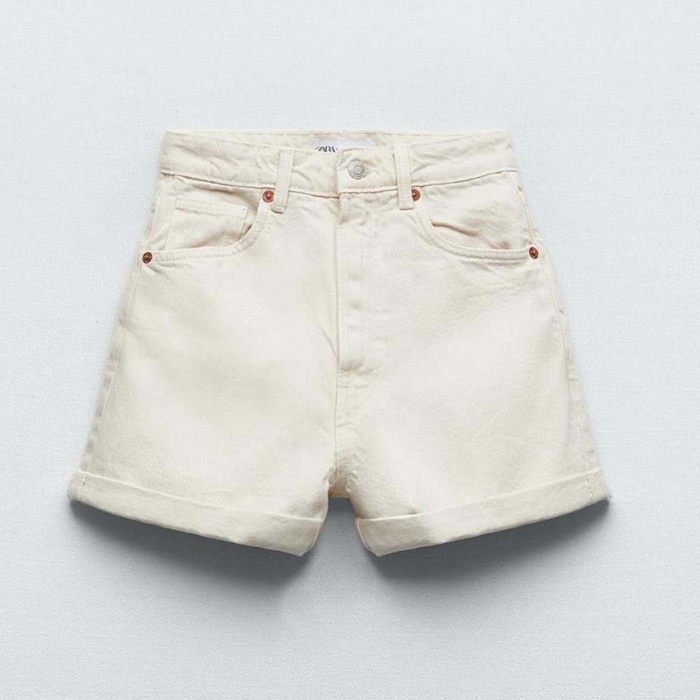 Zara Cream High-Rise Jean Shorts